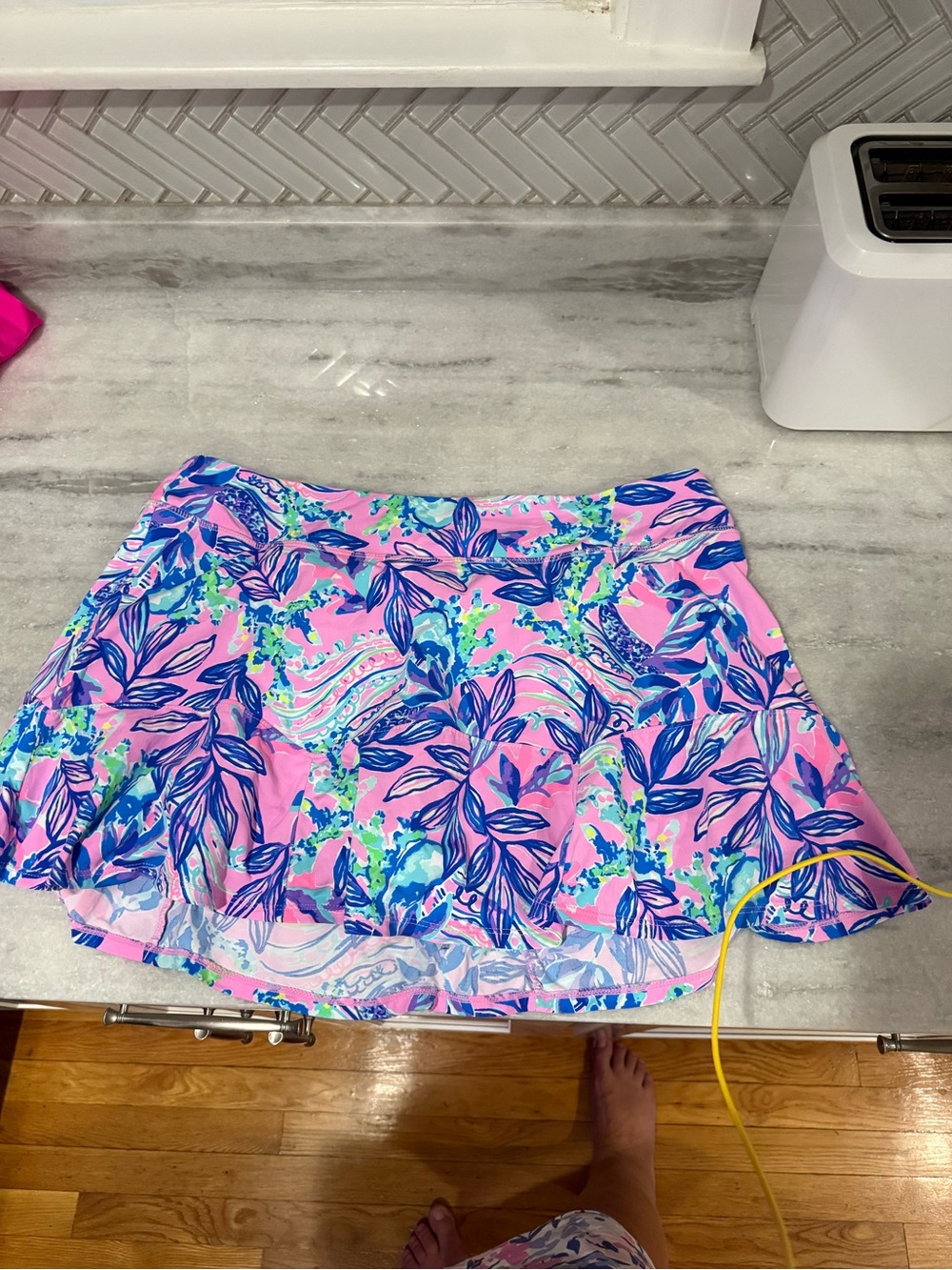 Lilly Pulitzer Pink Floral Mini Skort Blue Leaf Print